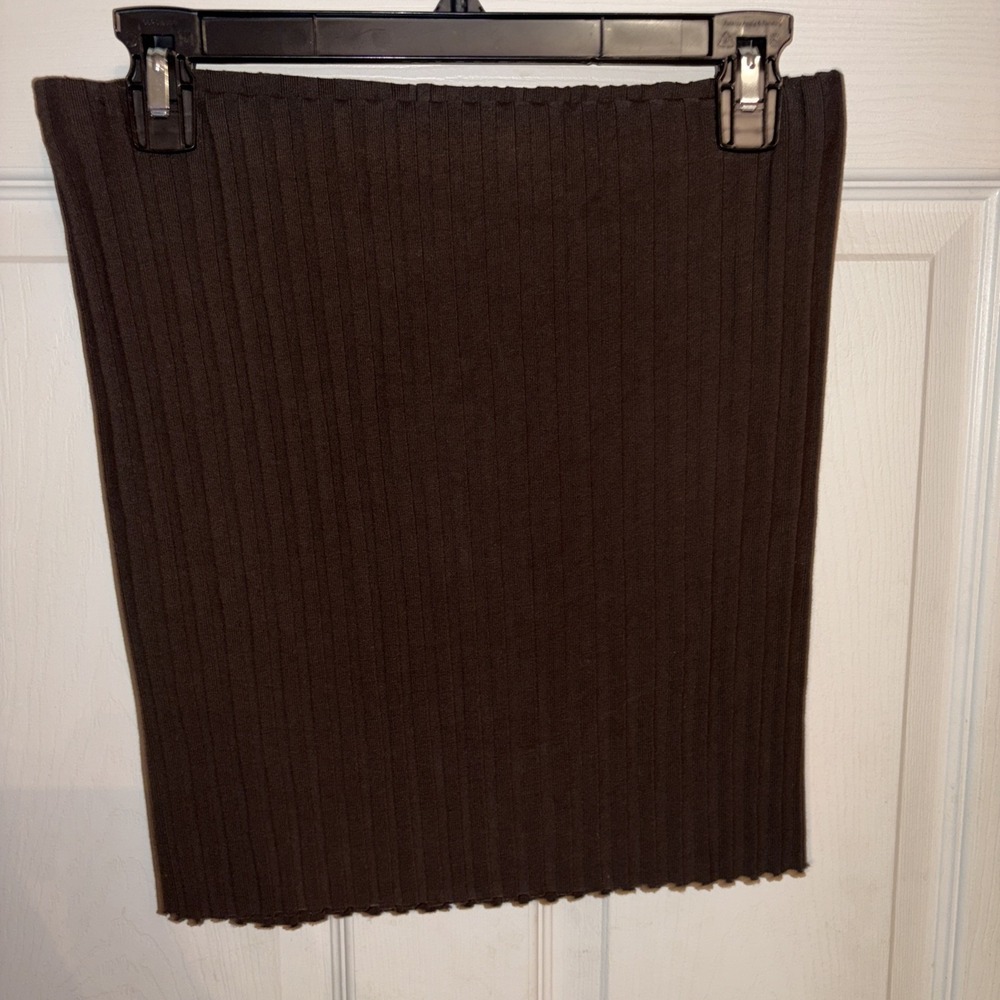 New Cotton Citizen Capri Mini Skirt L Chocolate Brown Wide Rib Stretch Knit $155